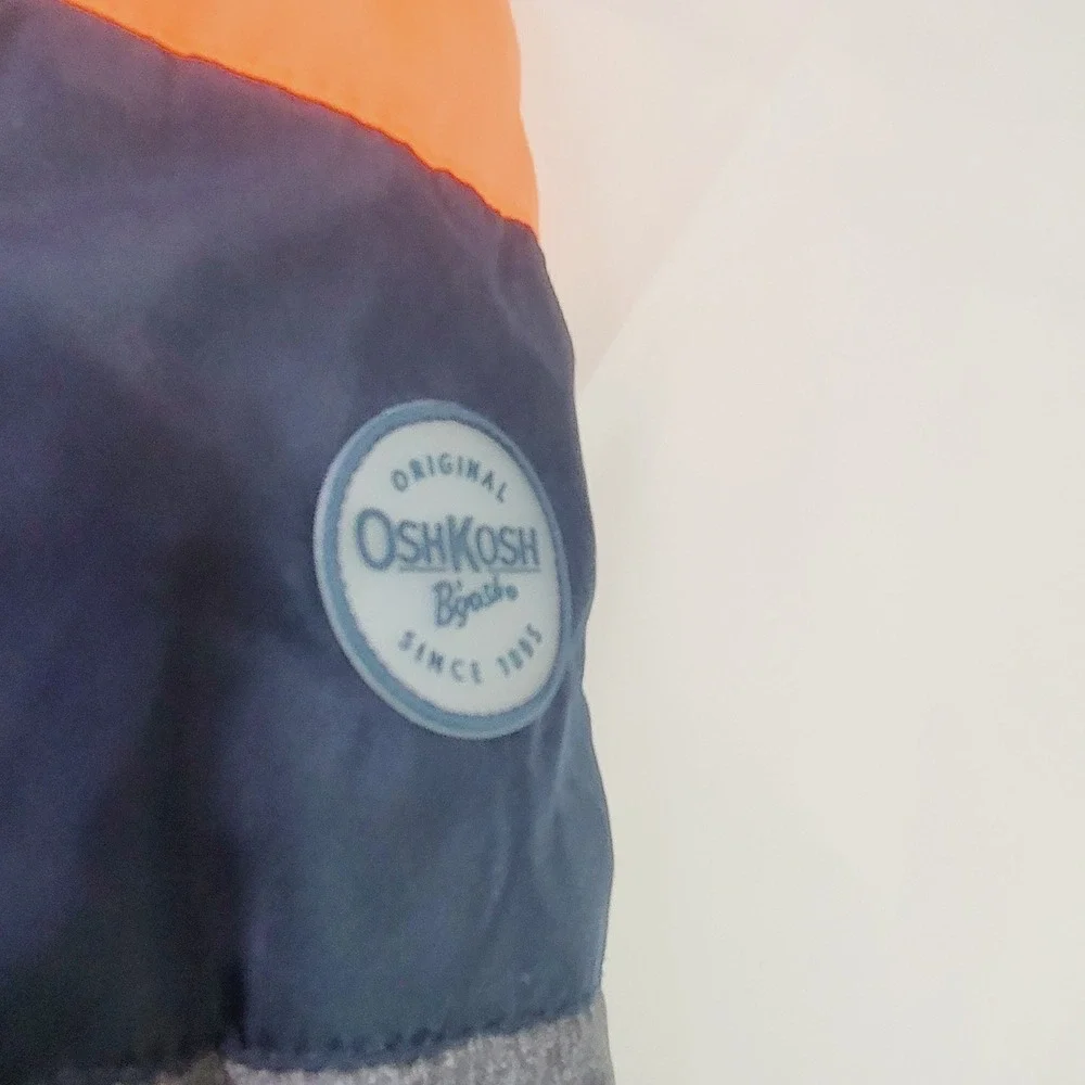 OshKosh Kids B'gosh Colorblock Puffer Jacket Size 18M Orange Navy Gray Hooded